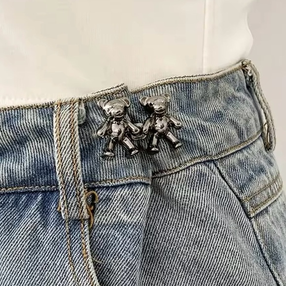 2Pcs Bear Shaped Adjustable Jean Button Waist Buckle Snap Pants Extender - Picture 3 of 3